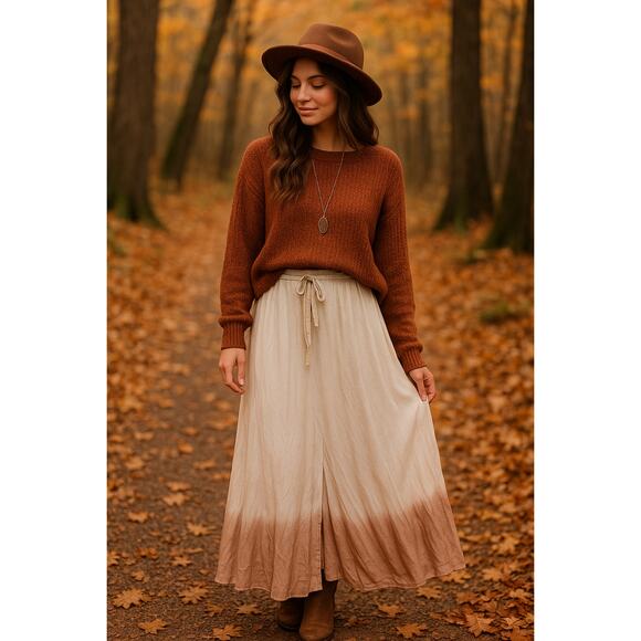 Full Tilt Faux Wrap Maxi Skirt Small Slit Ombre TieDye Boho Festival Hippie Fall - Picture 1 of 6